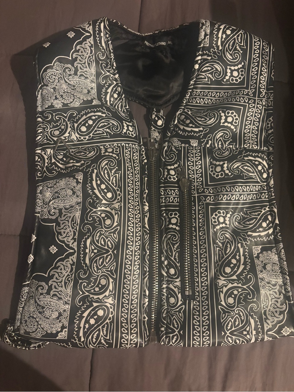 Black Paisley Print Puffer Vest